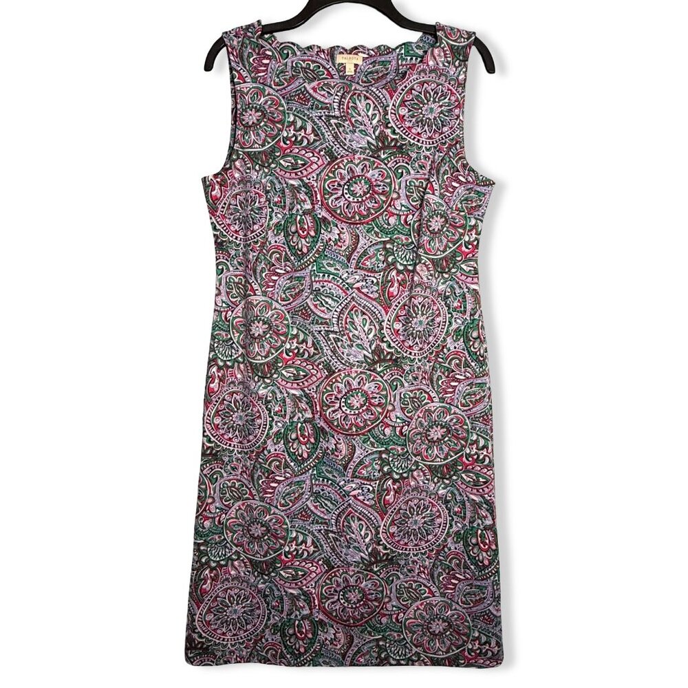 Talbots Paisley Sheath Dress Womens S Pink‎ Green Sleeveless Preppy Retro Office
